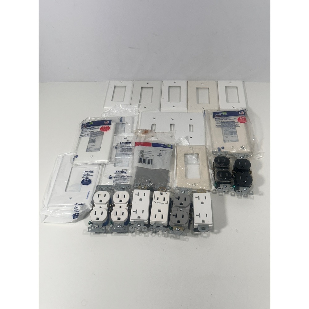 Leviton Electrical Lot Wall Plates Outlets Decora Antimicrobial Jumbo White Gray